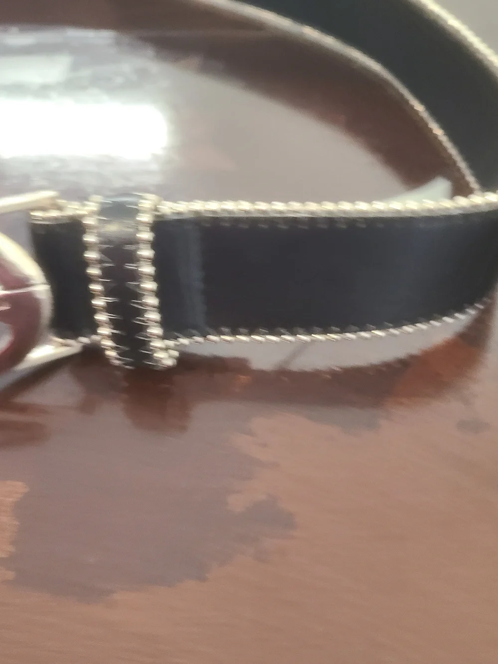 Guess Black Leather-Look Belt with Silver Beaded Edge